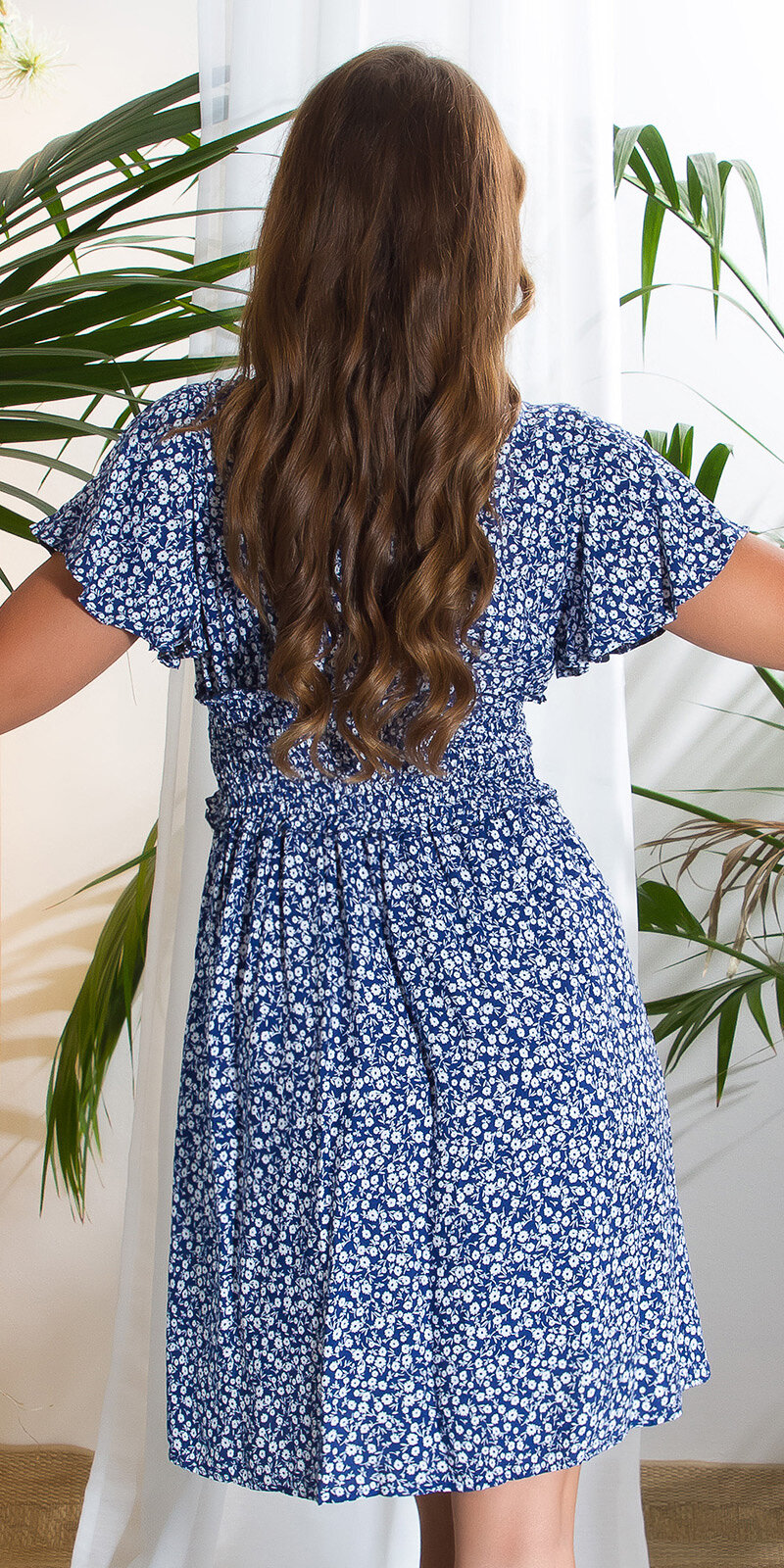 Viskózové letné šaty s krátkymi rukávmi Modrá