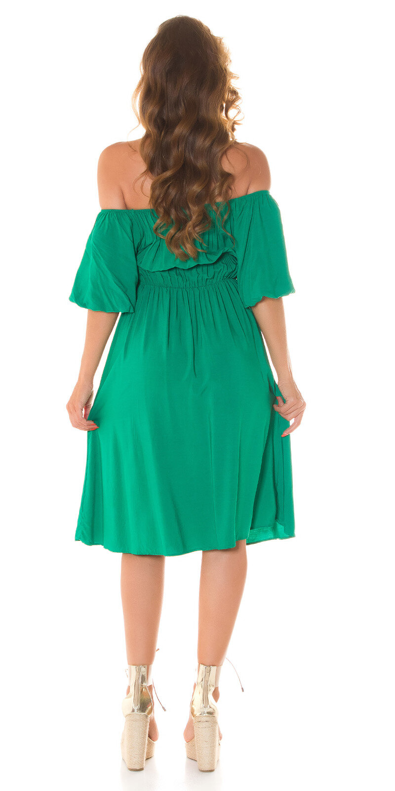 Midi šaty s odhalenými ramenami Zelená