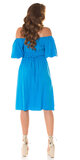 Midi šaty s odhalenými ramenami Modrá