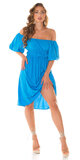 Midi šaty s odhalenými ramenami Modrá