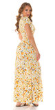 Dlhé kvetinové šaty s krátkymi rukávmi Žltá