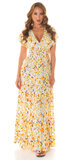Dlhé kvetinové šaty s krátkymi rukávmi Žltá