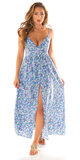 Gombíkové kvetinové šaty na ramienka Modrá