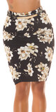 Kvetinová pencil sukňa s opaskom Čierna
