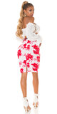 Kvetinová pencil sukňa s opaskom Červená