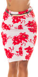 Kvetinová pencil sukňa s opaskom Červená