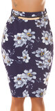 Kvetinová pencil sukňa s opaskom Tmavomodrá