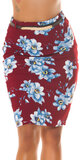 Kvetinová pencil sukňa s opaskom Bordová