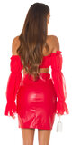 Vysoká koženková sukňa so zipsami Červená
