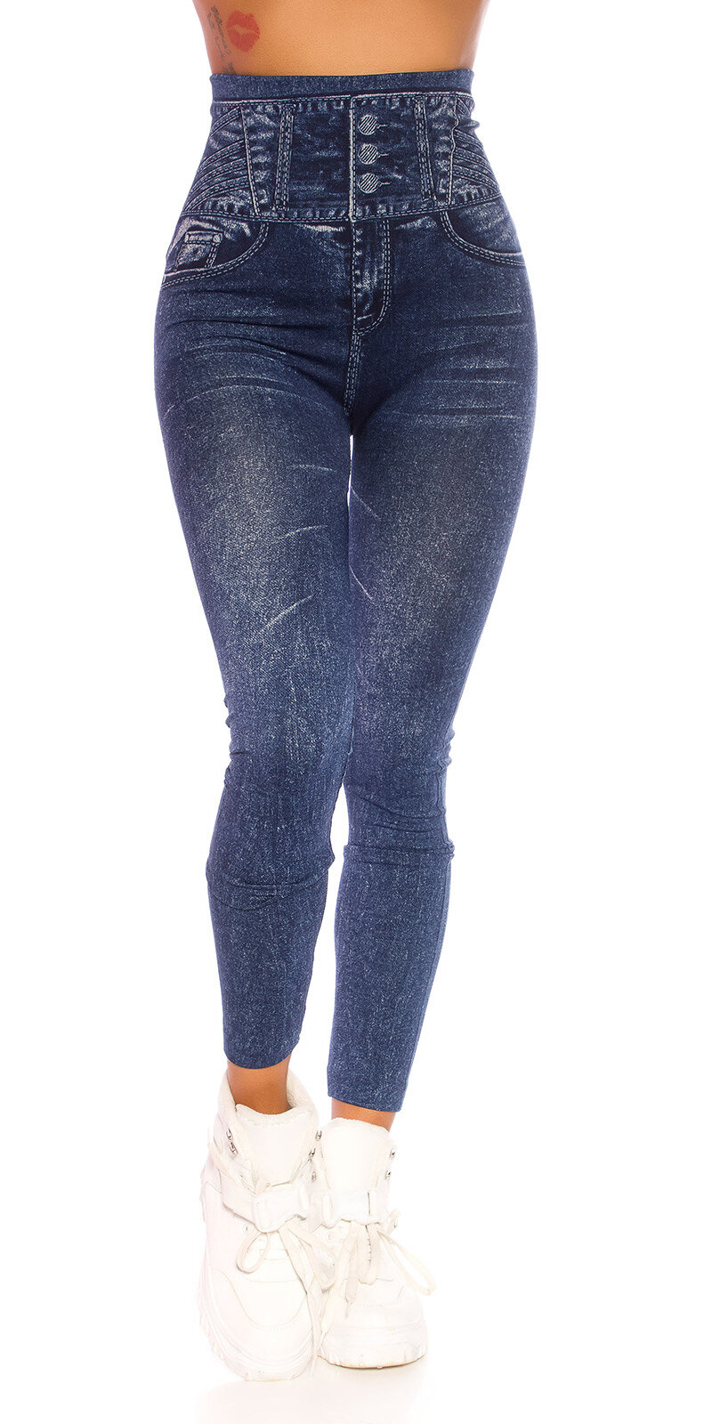 Vysoké jeans legíny Tmavomodrá