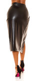Otvorená koženková sukňa s vysokým pásom Čierna