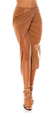 Otvorená koženková sukňa s vysokým pásom Hnedá