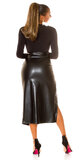 Dlhá koženková sukňa s prestrihom Čierna