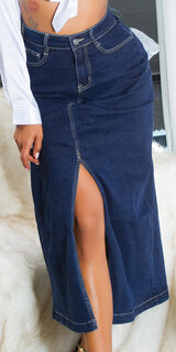 Vysoká džínsová maxi sukňa s prestrihom
