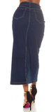 Vysoká džínsová maxi sukňa s prestrihom Modrá