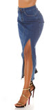 Dlhá rifľová sukňa s vysokým pásom Modrá
