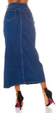 Dlhá rifľová sukňa s vysokým pásom Modrá