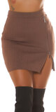 Vysoká pletená mini sukňa so zipsom Hnedá