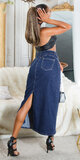 Dlhá džínsová sukňa s prestrihom vzadu Modrá