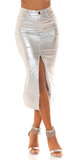 Metalická sukňa s vysokým pásom Strieborná