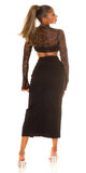 Dlhá rifľová sukňa s kamienkami Čierna
