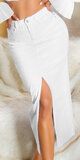 Dlhá rifľová sukňa s kamienkami Biela