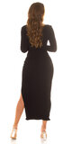 Dlhé viskózové šaty s kamienkovým dekoltom Čierna