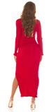 Dlhé viskózové šaty s kamienkovým dekoltom Červená