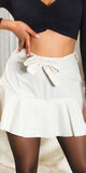 Koženková kraťasová sukňa s vysokým pásom Béžová