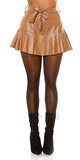 Koženková kraťasová sukňa s vysokým pásom Svetlá hnedá