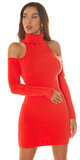 Rolákové pletené šaty s odhalenými ramenami Oranžová
