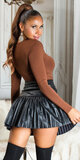 Koženková plisovaná sukňa krátka Čierna