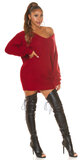 Oversize pletený sveter dlhý Červená