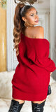 Oversize pletený sveter dlhý Červená