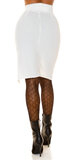Vysoká ceruzková sukňa s dekoratívnymi gombíkmi Biela