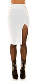 Vysoká ceruzková sukňa s dekoratívnymi gombíkmi Biela