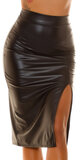 Vysoká koženková sukňa MIDI Čierna