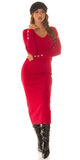 Vrúbkované dlhé úpletové šaty Červená