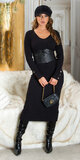 Vrúbkované dlhé úpletové šaty Čierna