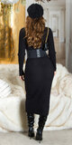 Vrúbkované dlhé úpletové šaty Čierna