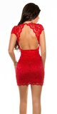 Dámske čipkované mini šaty s výstrihom na chrbte Červená