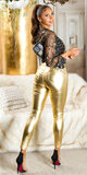 Dámske zlaté nohavice s vysokým pásom Zlatá