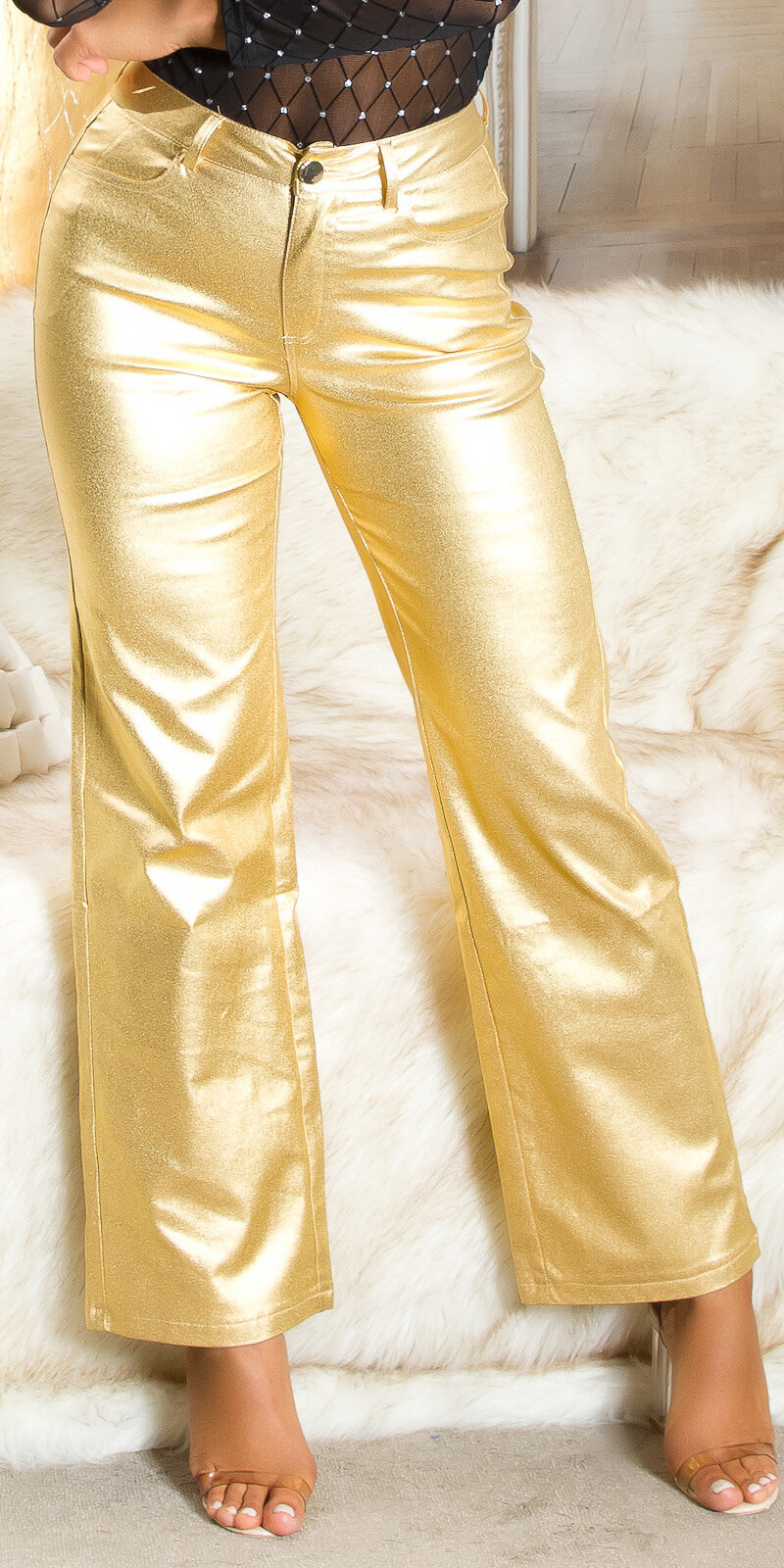 Dámske zlaté široké nohavice Zlatá