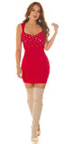 Pletené mini šaty s kamienkami Červená
