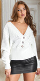 Pletený sveter s perlovými detailmi Biela