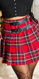 Károvaná krátka sukňa s opaskami Červená