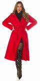 Dlhý dámsky kabát s viazaním Červená