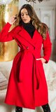 Dlhý dámsky kabát s viazaním Červená