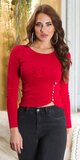 Vrúbkovaný crop pletený sveter s aplikáciami Červená