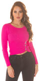 Vrúbkovaný crop pletený sveter s aplikáciami Ružová
